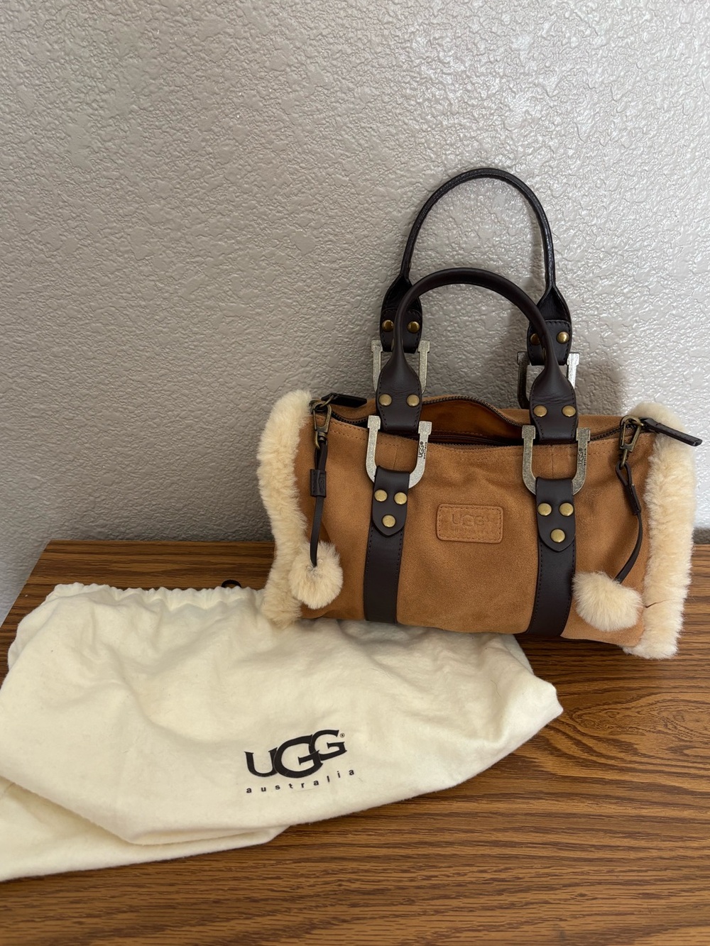 NWOT UGG Chestnut Shearling-Trim Mini Satchel